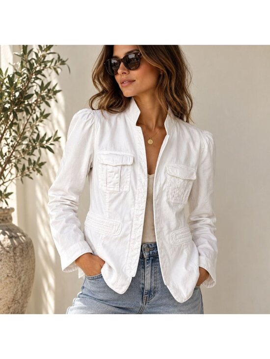 Mossimo Jackets & Blazers - Fitted Linen Blend Safari Jacket Utility Blazer Sz XS Coastal Minimalist Resort